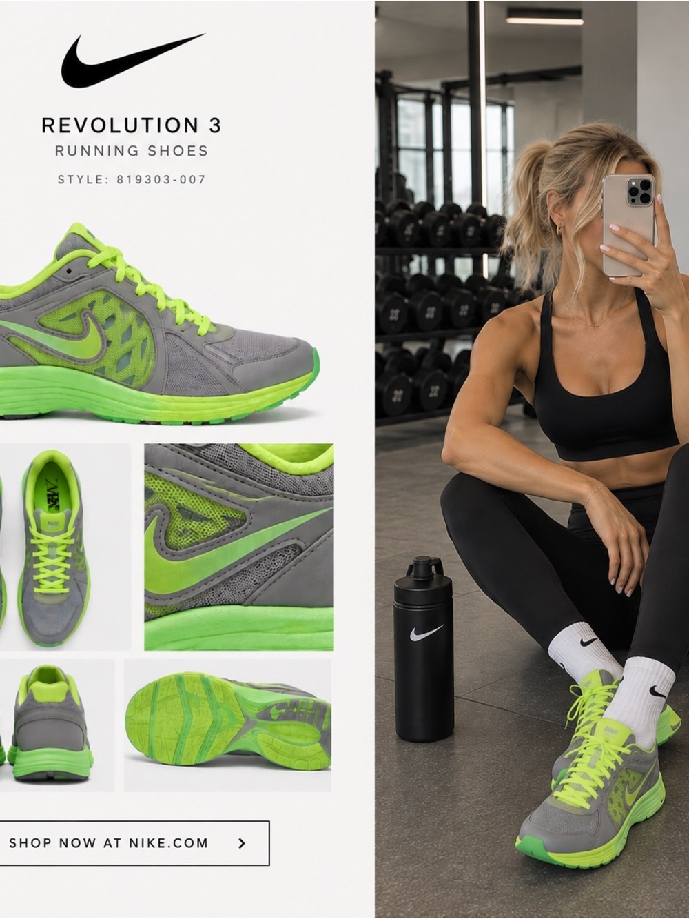 Nike Women’s Gray and Neon Green Running Sneakers
